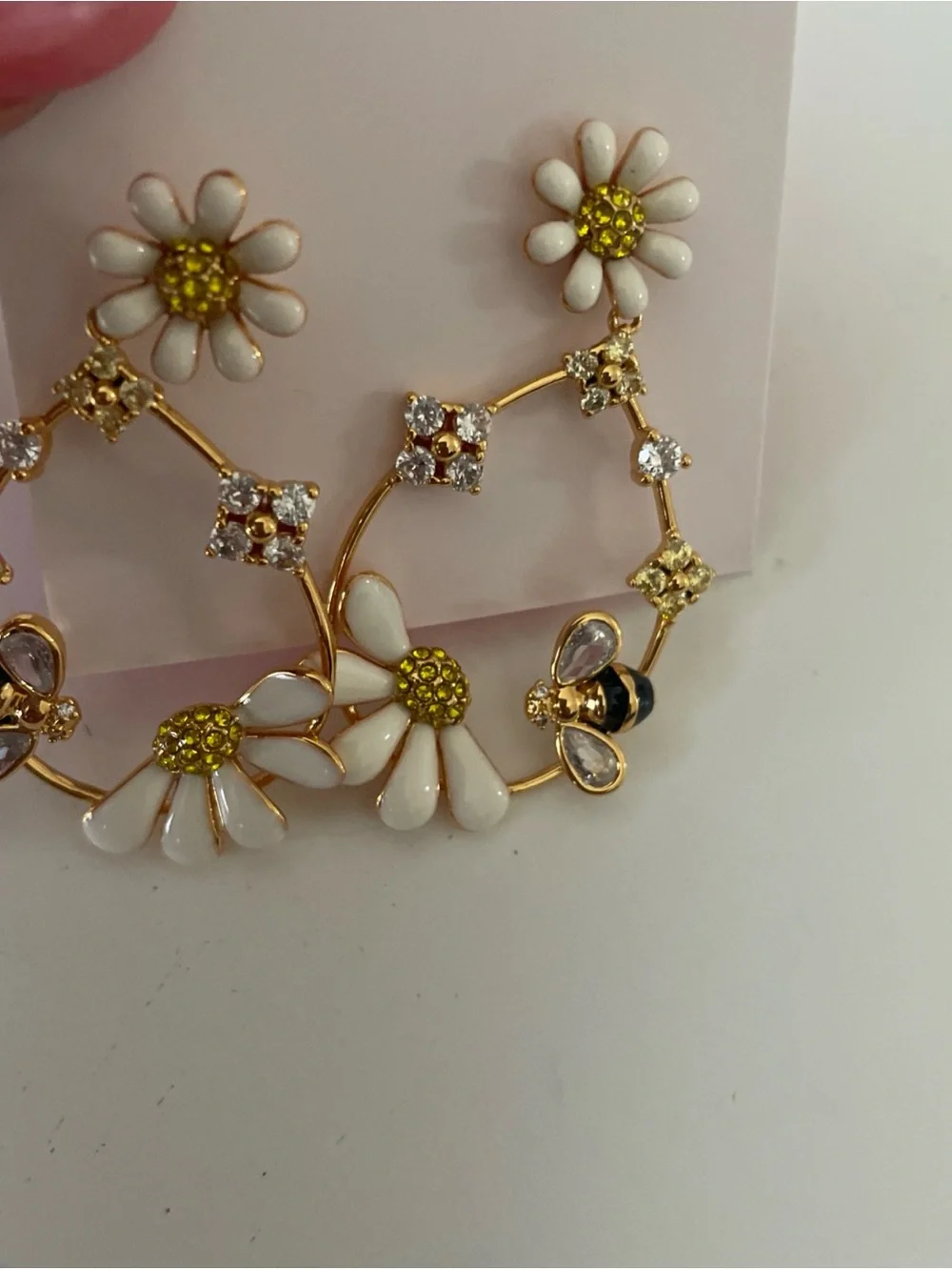 kate spade White & Gold Daisy Hoop Earrings with Bee Accents